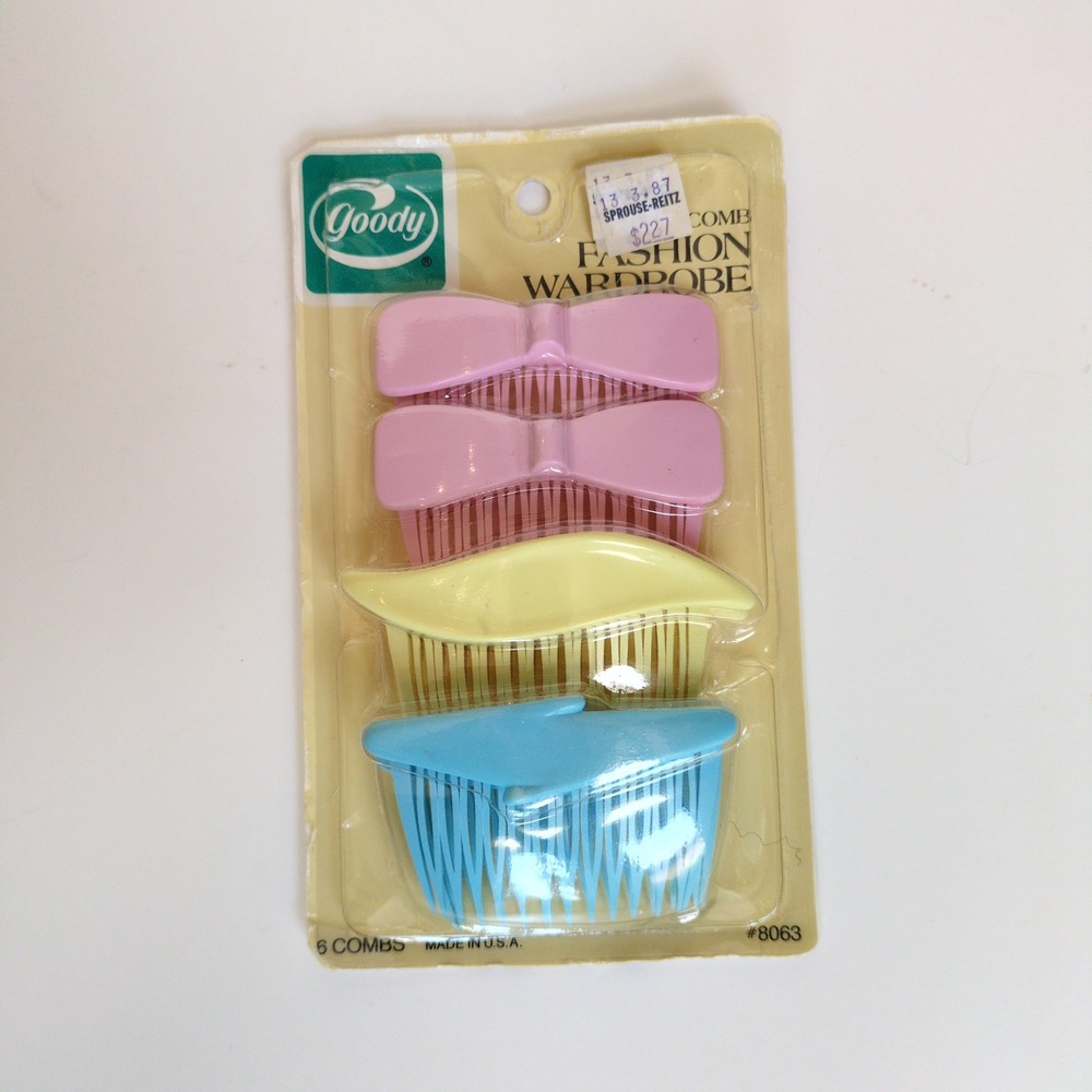 Vtg 80s Goody Side Combs Pink Yellow Blue Bow Wave 6 Pack 8063 NOS Sealed